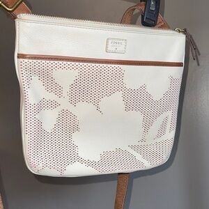 Fossil Tan and Cream Crossbody Bag